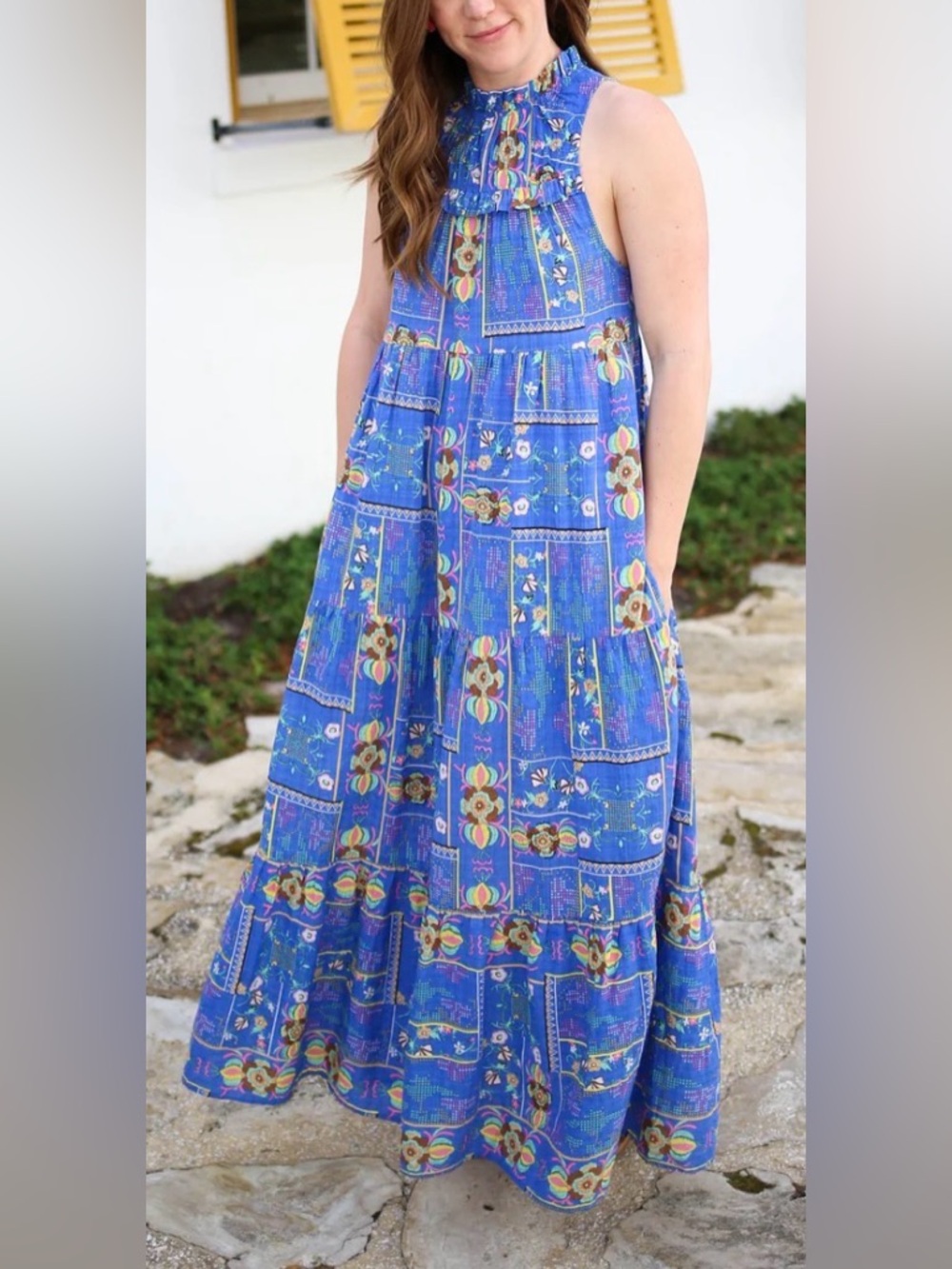 Blue Floral Tiered Maxi Dress